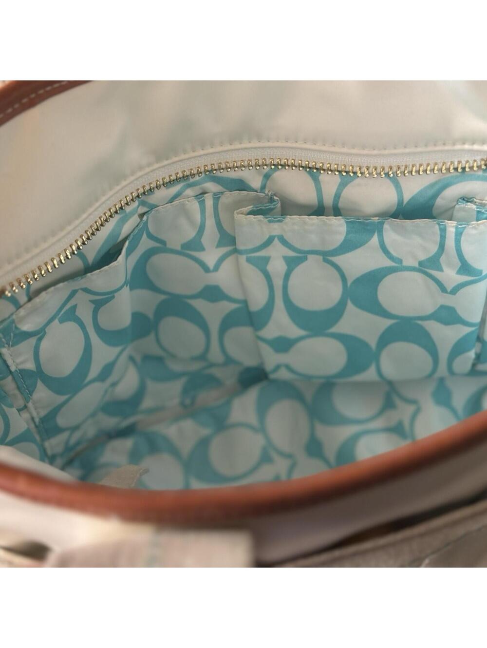 Vintage Coach Hamptons Satin Mini Tote – White with Turquoise/Aqua Accents Y2K - Picture 6 of 9